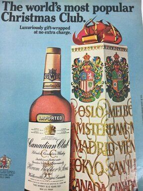 Vintage Christmas Canadian Club Whisky Gift box Ad Playboy Magazine 1960s 26332